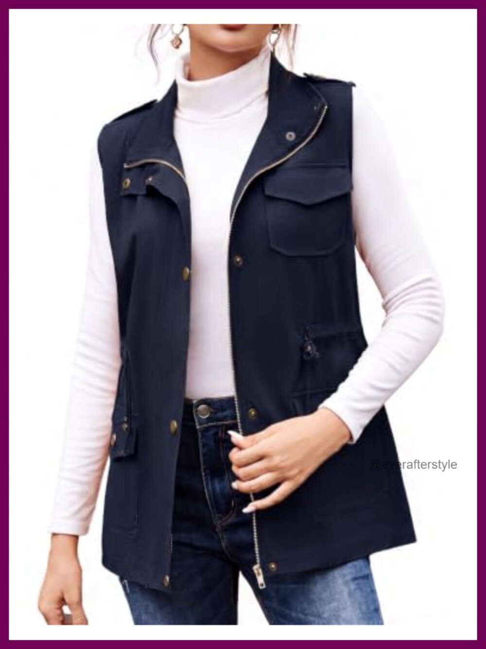 Lightweight Cotton-Blend Utility Cargo Vest Sleeveless Drawstring Waist